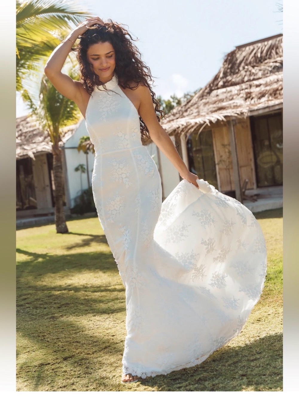 Dreamy Glamour White Embroidered Halter Mermaid Maxi Dress